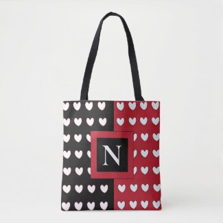 Black Red White Hearts Monogram Initial