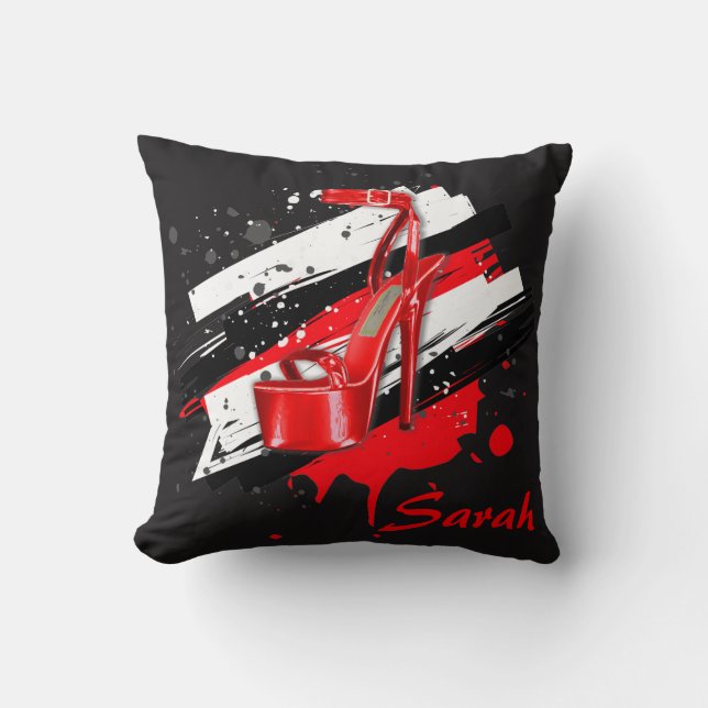 Black, Red & White Hot High Heels Throw Pillow (Front)