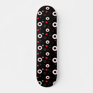 Black Red White Lines and Polka Dot Abstract Skateboard Deck