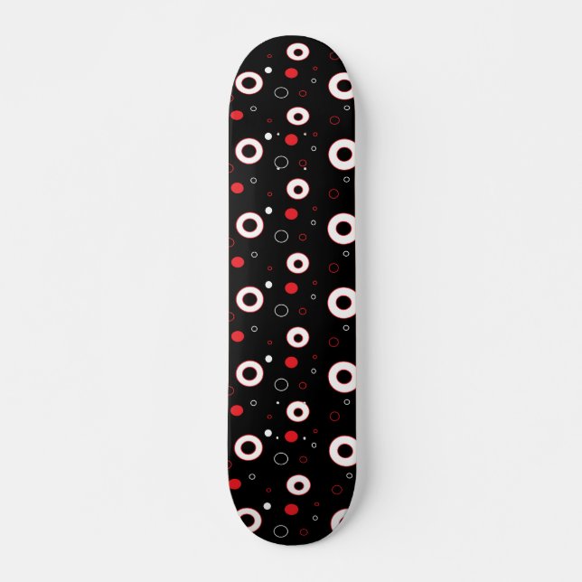 Black Red White Lines and Polka Dot Abstract Skateboard Deck (Front)