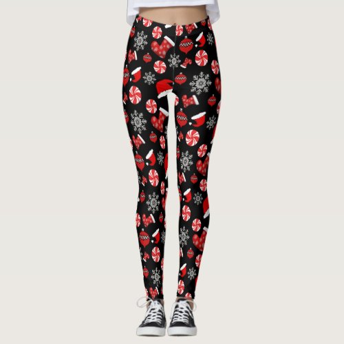 Black Red White Merry Christmas Leggings 