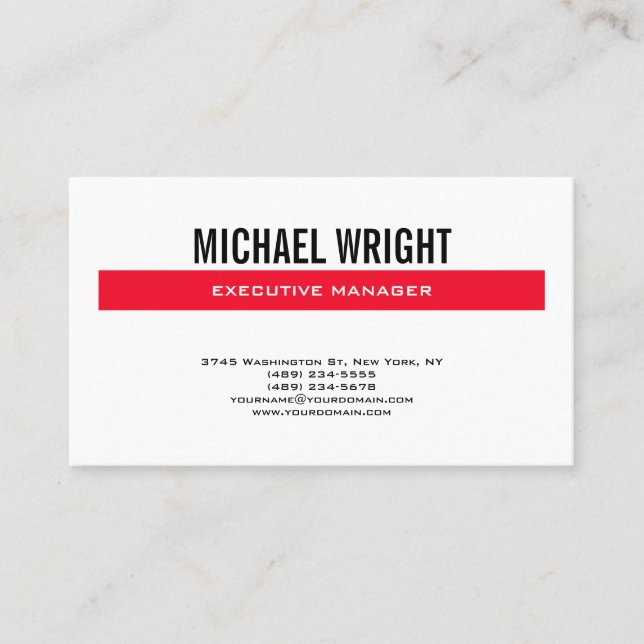 Black Red White Modern Plain Simple Minimalist Business Card (Front)
