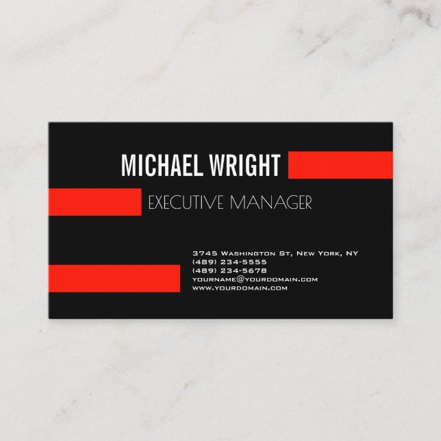 Black Red White Modern Plain Simple Minimalist Business Card (Front)