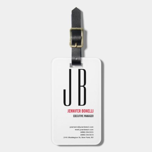 Black Red White Monogram Minimalist Modern Luggage Tag