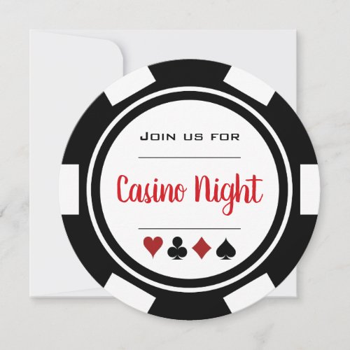 Black Red White Poker Chip Casino Night Invitation