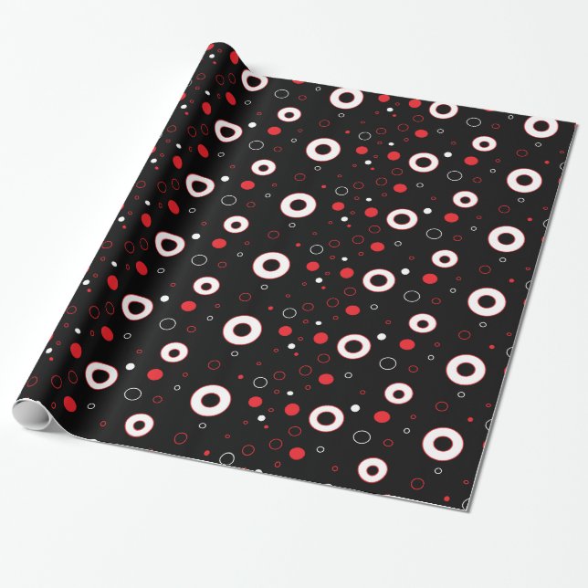 Black, Red White Polka Dots Gift Wrap (Unrolled)