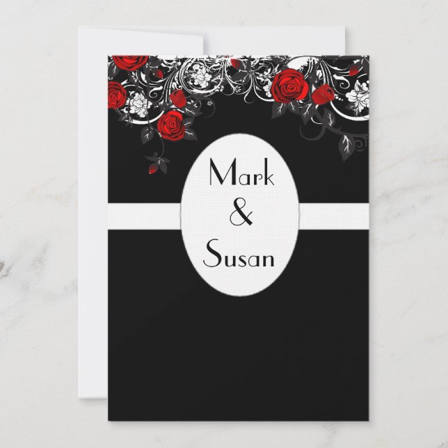 Black Red White Rose Wedding Invitation (Front)
