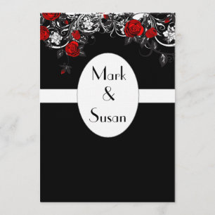 Black Red White Rose Wedding Invitation