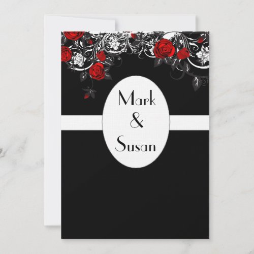 Black Red White Rose Wedding Invitation