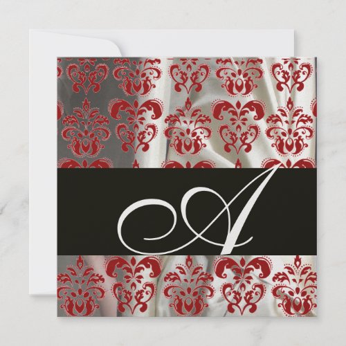 BLACK RED WHITE SILK DAMASK CLOTH MONOGRAM Ice Invitation