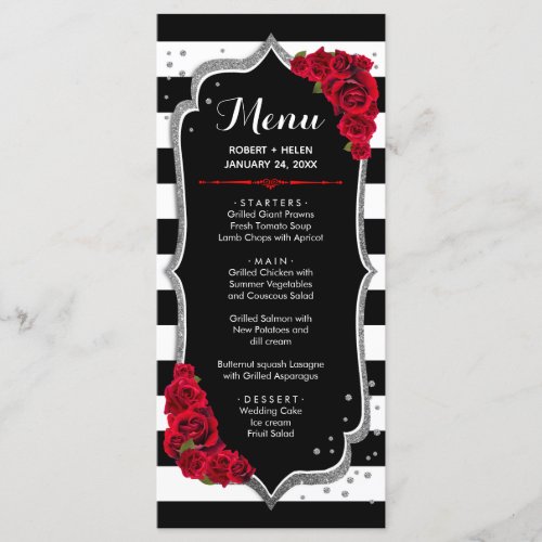 Black Red White Silver Menu Card