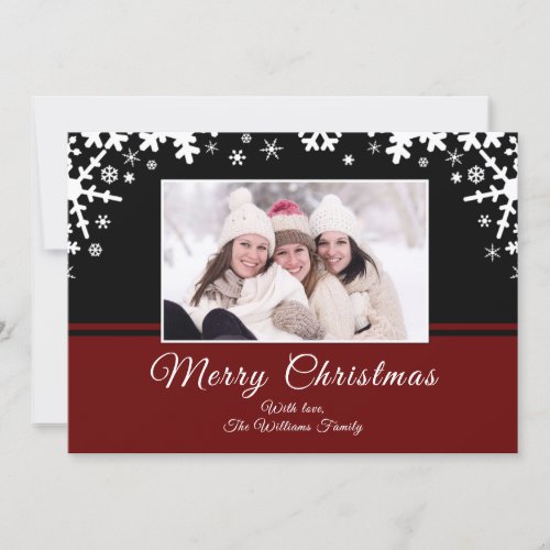 Black red white snowflakes Christmas photo Holiday Card