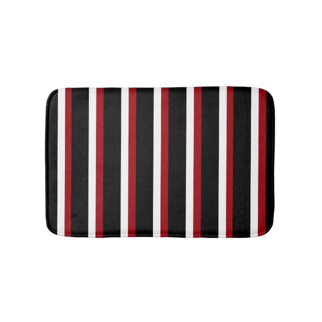 Black Red White Striped Bathroom Mat (Front)