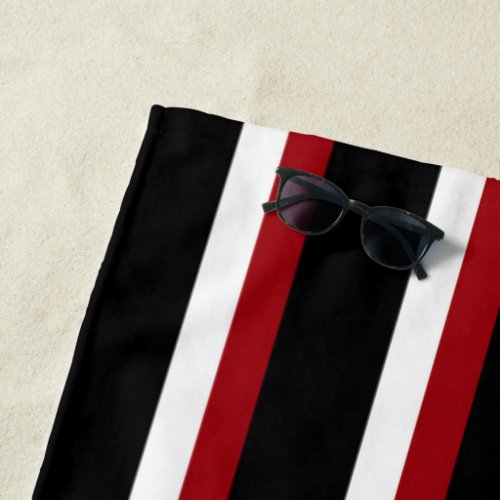 Black Red White Striped Beach Towel