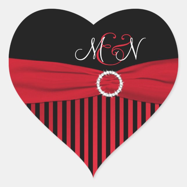 Black, Red, White Striped Monogram Wedding Sticker (Front)