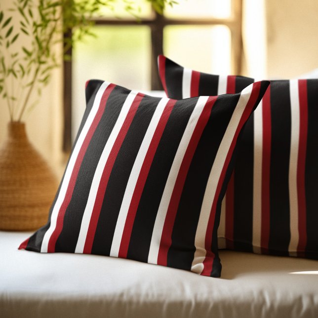 Black Red White Striped Throw Pillow (Creator Uploaded)