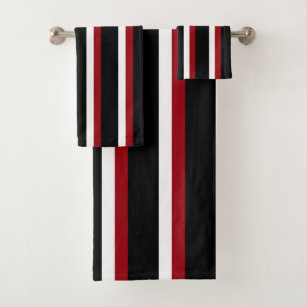 red and black bath towels