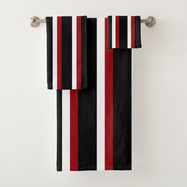 Black Red White Striped Towel Set (Insitu)