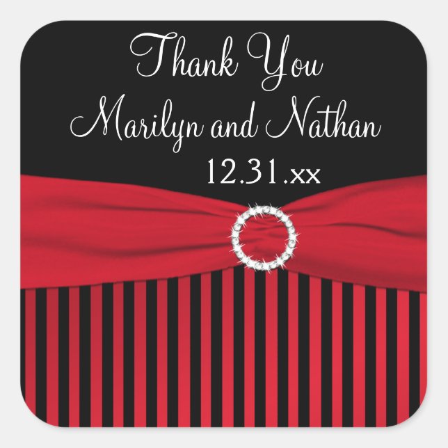 Black, Red, White Striped Wedding Favor Sticker (Front)