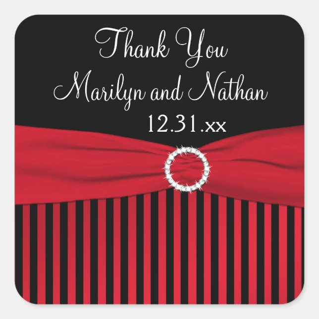 Black, Red, White Striped Wedding Favor Sticker (Front)