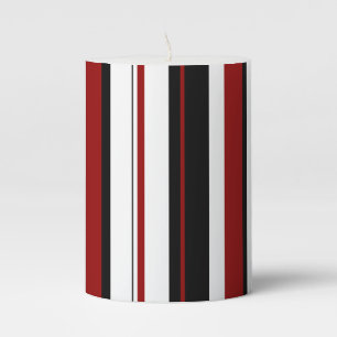 Black Red White Stripes Modern Vertical Pillar Candle