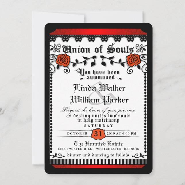 Black Red White Union of Souls Wedding Invitation (Back)