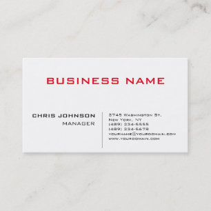 Black Red White Unique Chic Manager Business Card