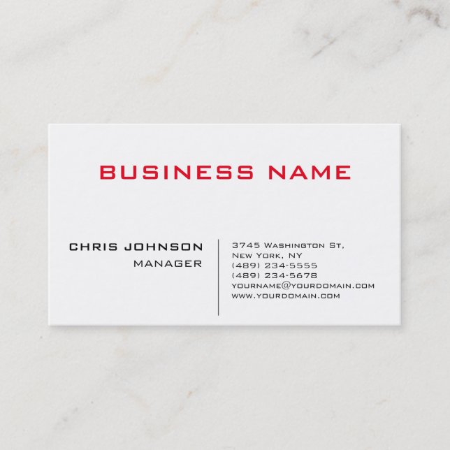 Black Red White Unique Chic Manager Business Card (Front)