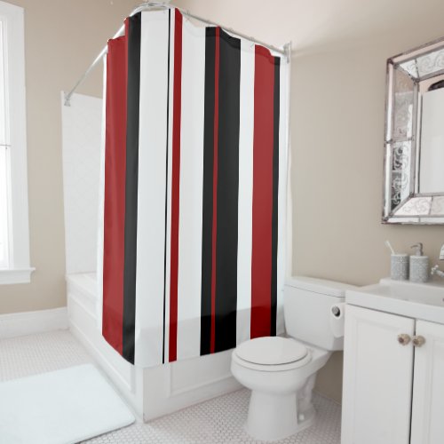 Black Red White Vertical Stripes Shower Curtain