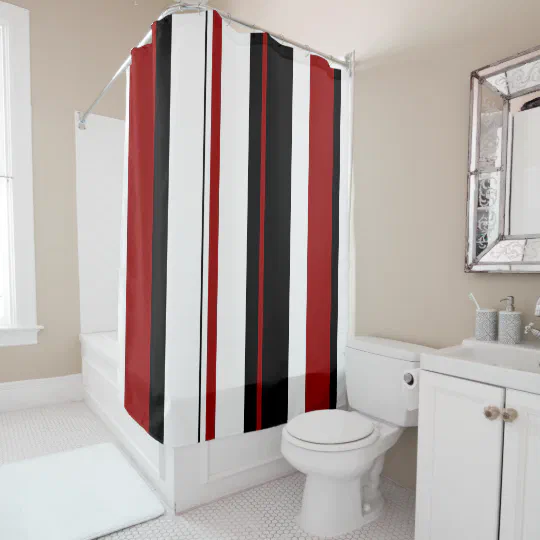 Black Red White Vertical Stripes Shower Curtain Zazzle Com White Vertical Stripes Shower Curtain, Red Black White And Gray Shower Curtain