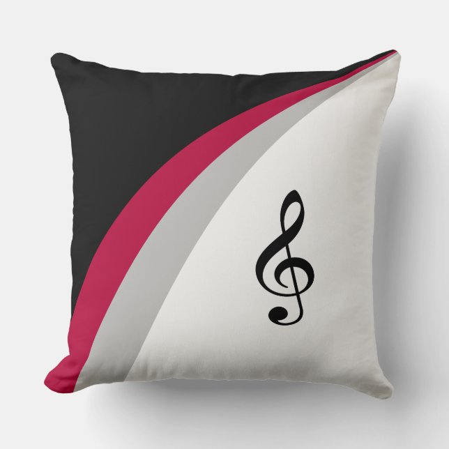 Black, Red White Wavy Lines & Musical Treble Clef Throw Pillow (Front)
