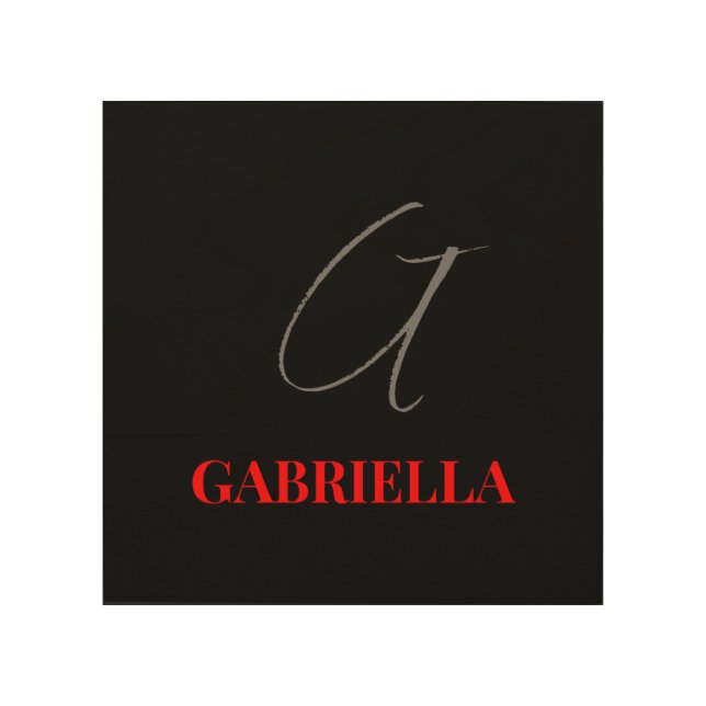 Black Red White Your Name Initial Monogram Wood Wall Art (Front)