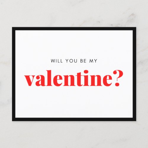Black Red Will You Be My Valentine Postcard