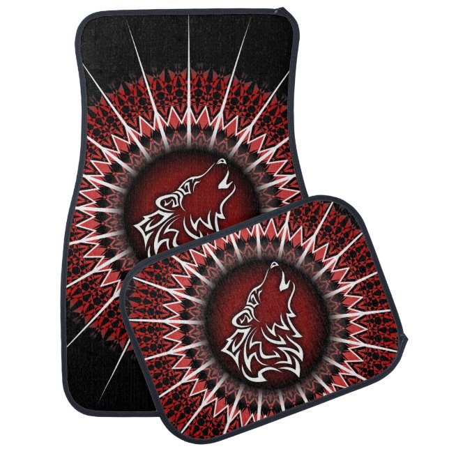 Black Red Wolf  Animal Manly Car Mat (Set)