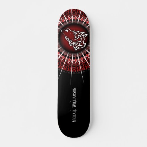 Black Red Wolf  Animal Manly Monogram Skateboard