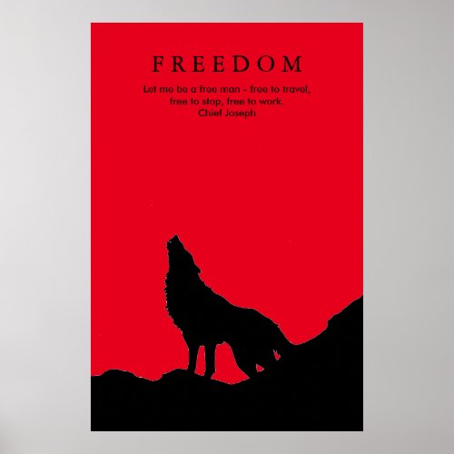 Black  Red Wolf Silhouette on a Hill Poster