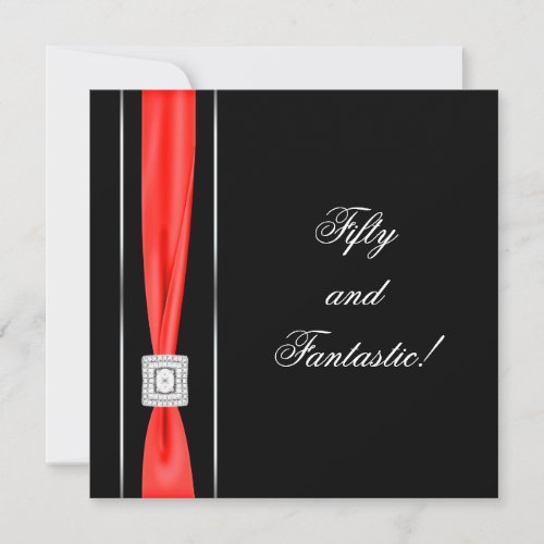 Black Red Womans Classy 50th Birthday Party Custom Announcement