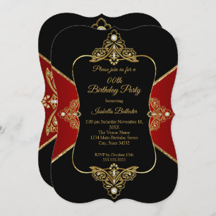 Black Red Women Birthday Party Gold Diamond Invitation