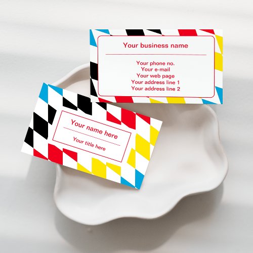 Black Red Yellow and Blue Bavarian Diamond Pattern Business Card