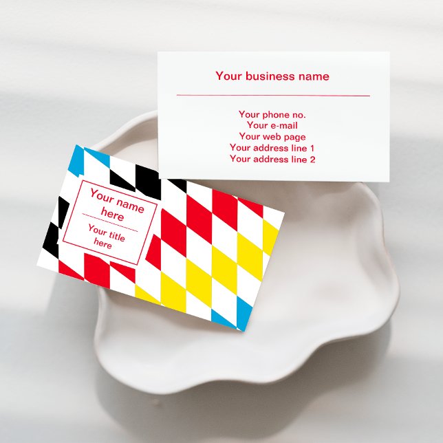 Black Red Yellow and Blue Bavarian Diamond Pattern Business Card (Creator Uploaded)