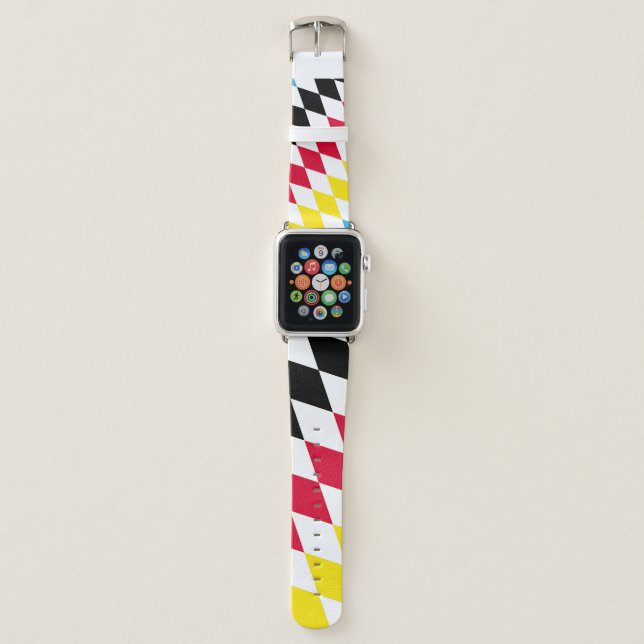 Black Red Yellow Blue Bavaria Diamond Flag Pattern Apple Watch Band (Front)