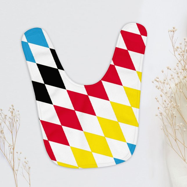 Black Red Yellow Blue Bavaria Diamond Flag Pattern Baby Bib (Creator Uploaded)