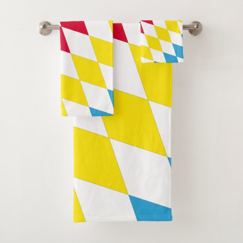 Black Red Yellow Blue Bavaria Diamond Flag Pattern Bath Towel Set