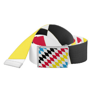 Black Red Yellow Blue Bavaria Diamond Flag Pattern Belt