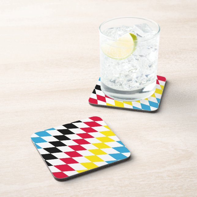 Black Red Yellow Blue Bavaria Diamond Flag Pattern Beverage Coaster (Right Side)