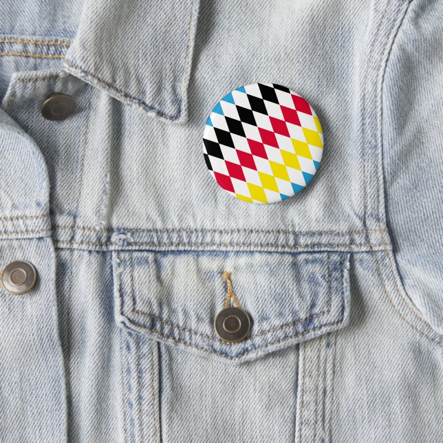 Black Red Yellow Blue Bavaria Diamond Flag Pattern Button (In Situ)