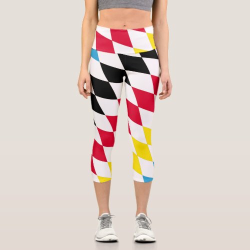 Black Red Yellow Blue Bavaria Diamond Flag Pattern Capri Leggings