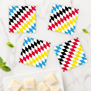 Black Red Yellow Blue Bavaria Diamond Flag Pattern Coaster Set