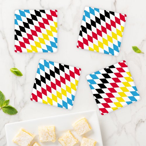 Black Red Yellow Blue Bavaria Diamond Flag Pattern Coaster Set