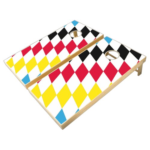 Black Red Yellow Blue Bavaria Diamond Flag Pattern Cornhole Set